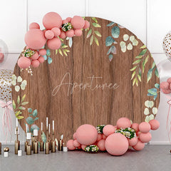 Aperturee - Aperturee Rustic Wooden Round Backdrop with Green Eucalyptus Leaves Elegant Natural Botanical Photo Booth Decor.
