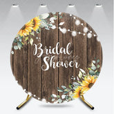 Aperturee - Aperturee Rustic Wooden Sunflower and Eucalyptus Bridal Shower Round Backdrop with Twinkle String Lights Decor