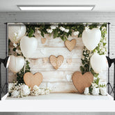 Aperturee - Aperturee Rustic Wooden Wall Floral Greenery Balloons Backdrop