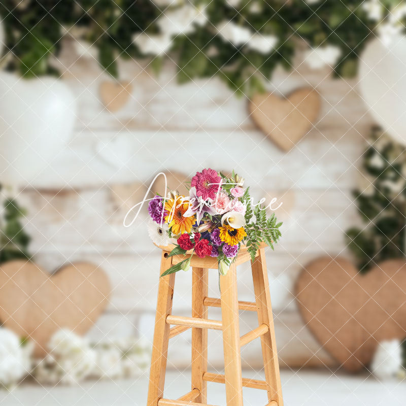 Aperturee - Aperturee Rustic Wooden Wall Floral Greenery Balloons Backdrop