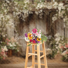 Aperturee - Aperturee Rustic Wooden Wall with White and Pink Flowers Photography Backdrop Spring Summer Floral Arch for Wedding Portrait