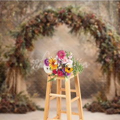 Aperturee - Aperturee Rustic Woodland Arch Backdrop Pinecone and Burlap Decor Enchanted Forest Wedding Photography Props
