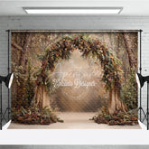 Aperturee - Aperturee Rustic Woodland Arch Backdrop Pinecone and Burlap Decor Enchanted Forest Wedding Photography Props