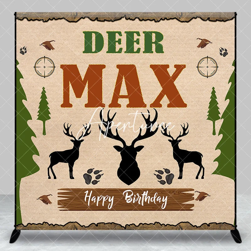 Aperturee - Aperturee Rustic Woodland Deer Hunting Theme Custom Birthday Backdrop Personalized with Name for Party