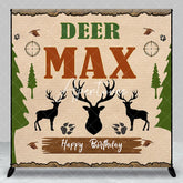 Aperturee - Aperturee Rustic Woodland Deer Hunting Theme Custom Birthday Backdrop Personalized with Name for Party