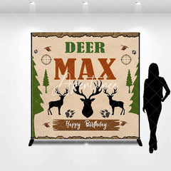 Aperturee - Aperturee Rustic Woodland Deer Hunting Theme Custom Birthday Backdrop Personalized with Name for Party