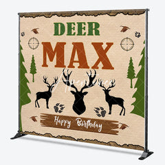 Aperturee - Aperturee Rustic Woodland Deer Hunting Theme Custom Birthday Backdrop Personalized with Name for Party