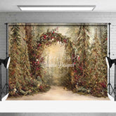 Aperturee - Aperturee Rustic Woodland Forest Arch Backdrop Red Berry Sunlit Pine Tree Photography Background