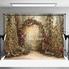 Aperturee - Aperturee Rustic Woodland Forest Arch Backdrop Red Berry Sunlit Pine Tree Photography Background