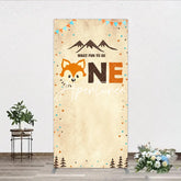 Aperturee - Aperturee Rustic Woodland Fox First Birthday Rectangle Arch Backdrop What Fun To Be One Party Decoration