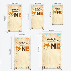 Aperturee - Aperturee Rustic Woodland Fox First Birthday Rectangle Arch Backdrop What Fun To Be One Party Decoration