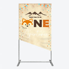 Aperturee - Aperturee Rustic Woodland Fox First Birthday Rectangle Arch Backdrop What Fun To Be One Party Decoration