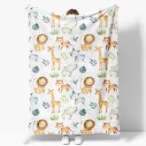 Aperturee - Aperturee Safari Animals Jungle Leaves Custom Name Blanket