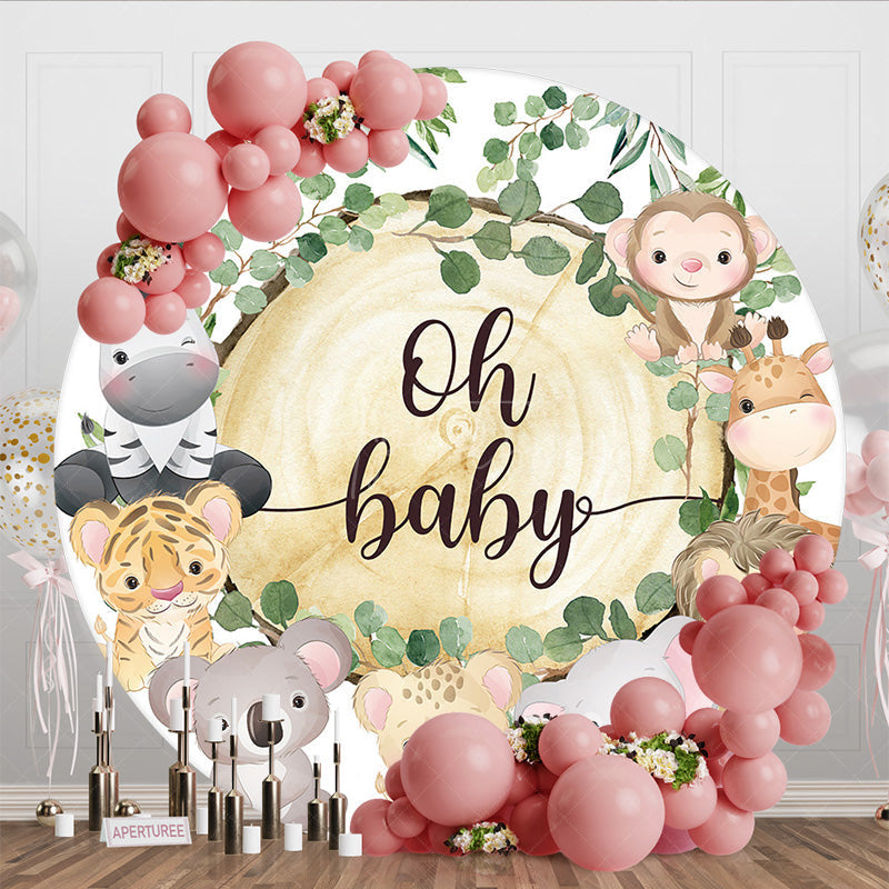 Aperturee - Aperturee Safari Animals Oh Baby Wild Baby Shower Round Backdrop