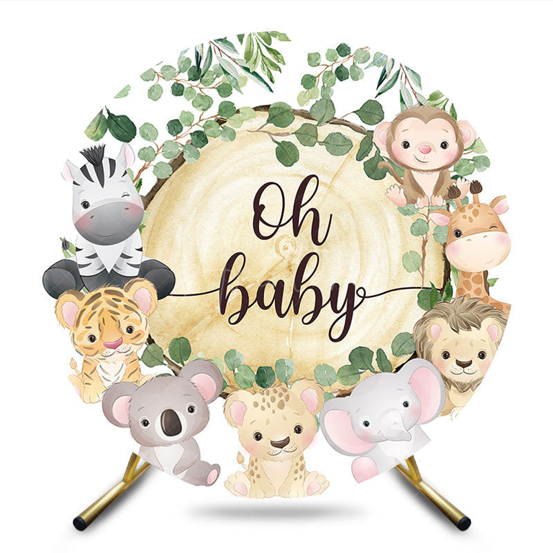 Aperturee - Aperturee Safari Animals Oh Baby Wild Baby Shower Round Backdrop