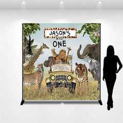 Aperturee - Aperturee Safari Animals Truck Wild One Custom Name Backdrop
