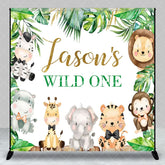 Aperturee - Aperturee Safari Animals Wild One Custom Name Birthday Backdrop