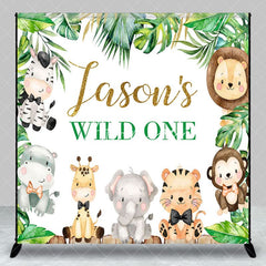 Aperturee - Aperturee Safari Animals Wild One Custom Name Birthday Backdrop