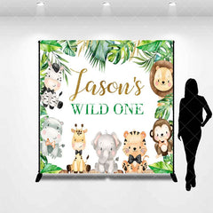 Aperturee - Aperturee Safari Animals Wild One Custom Name Birthday Backdrop