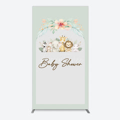 Aperturee - Aperturee Safari Green Leaf Floral Baby Shower Rectangle Backdrop