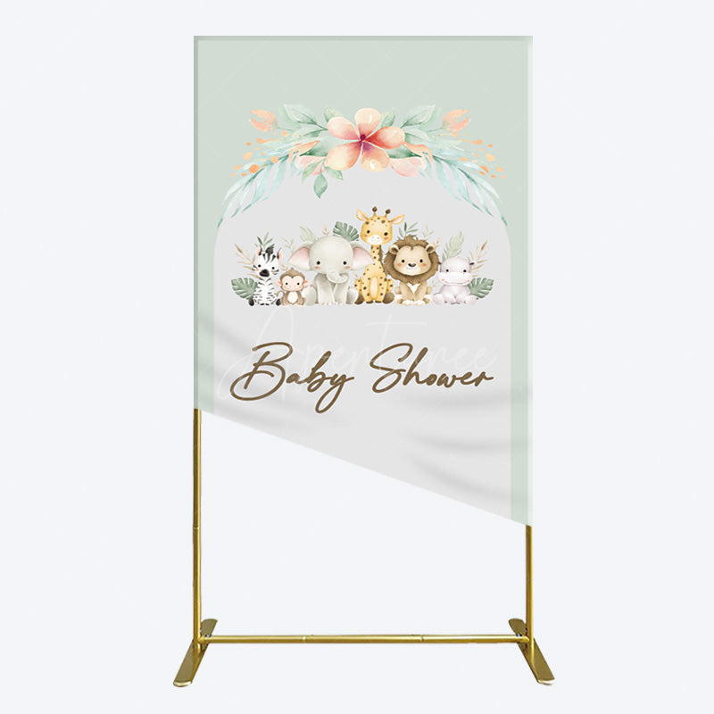 Aperturee - Aperturee Safari Green Leaf Floral Baby Shower Rectangle Backdrop