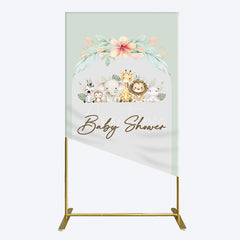 Aperturee - Aperturee Safari Green Leaf Floral Baby Shower Rectangle Backdrop