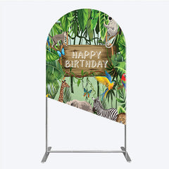 Aperturee - Aperturee Safari Happy Birthday Arch Backdrop Wild Jungle Animals Theme Tropical Party Decor for Kids Photo Booth