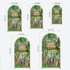 Aperturee - Aperturee Safari Happy Birthday Arch Backdrop Wild Jungle Animals Theme Tropical Party Decor for Kids Photo Booth