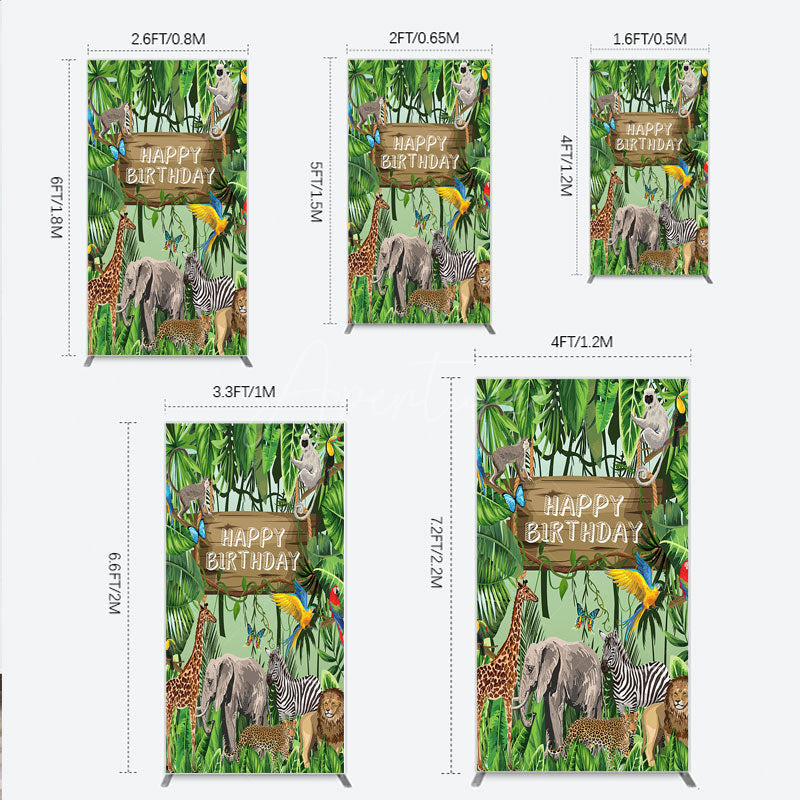 Aperturee - Aperturee Safari Happy Birthday Rectangle Backdrop Wild Jungle Animals Theme Tropical Party Decor for Kids Photo Booth