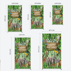 Aperturee - Aperturee Safari Happy Birthday Rectangle Backdrop Wild Jungle Animals Theme Tropical Party Decor for Kids Photo Booth