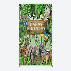 Aperturee - Aperturee Safari Happy Birthday Rectangle Backdrop Wild Jungle Animals Theme Tropical Party Decor for Kids Photo Booth