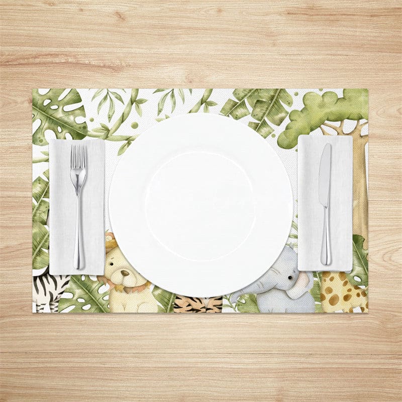 Aperturee - Aperturee Safari Jungle Plant Animals Dining Set of 4 Placemats