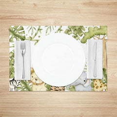 Aperturee - Aperturee Safari Jungle Plant Animals Dining Set of 4 Placemats