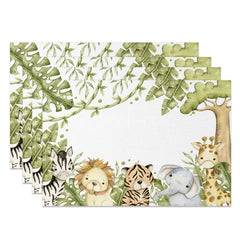 Aperturee - Aperturee Safari Jungle Plant Animals Dining Set of 4 Placemats
