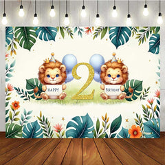 Aperturee - Aperturee Safari Lion Second Birthday Backdrop Two Wild Jungle Animals Party Banner Green Tropical Leaves Photo Prop Decor
