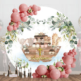 Aperturee - Aperturee Safari Noahs Ark Leaves Round Baptism Party Backdrop