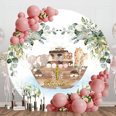 Aperturee - Aperturee Safari Noahs Ark Leaves Round Baptism Party Backdrop