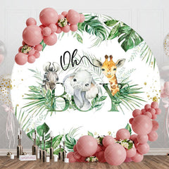 Aperturee - Aperturee Safari Oh Boy Monstera Round Baby Shower Backdrop