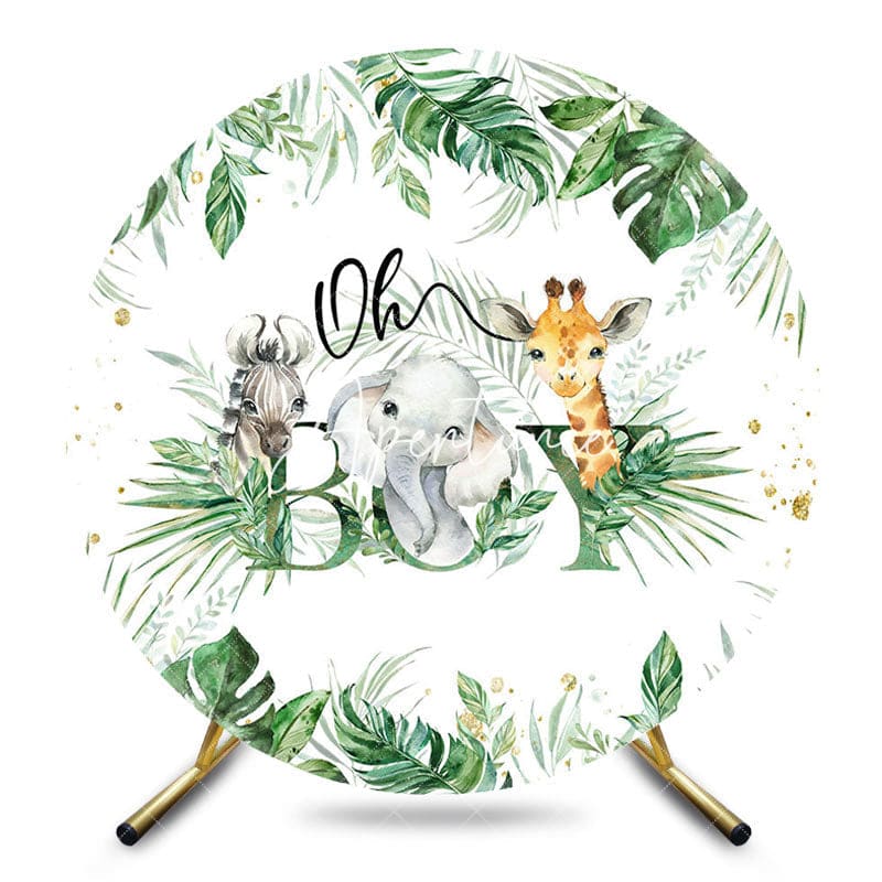 Aperturee - Aperturee Safari Oh Boy Monstera Round Baby Shower Backdrop