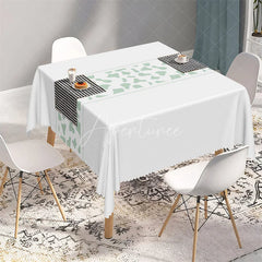 Aperturee - Aperturee Sage Green Abstract Spot Band Rectangle Tablecloth White Modern Pattern Table Cover for Party