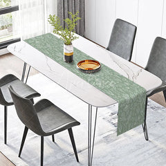 Aperturee - Aperturee Sage Green Botanical Table Runner with White Leaf Print Modern Farmhouse Style for Kitchen Dining Decor