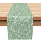 Aperturee - Aperturee Sage Green Botanical Table Runner with White Leaf Print Modern Farmhouse Style for Kitchen Dining Decor