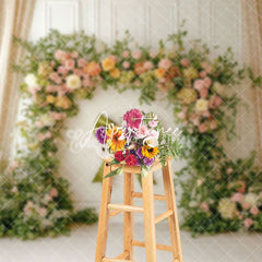 Aperturee - Aperturee Sage Green Bow Tie Floral Spring Photography Backdrop