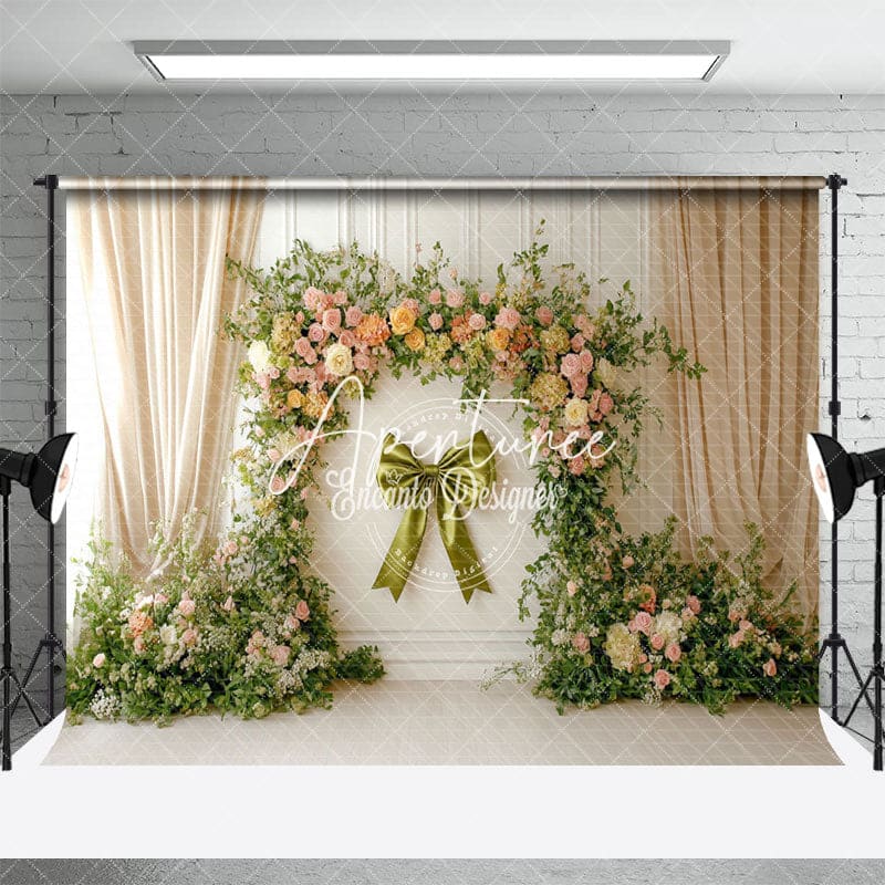 Aperturee - Aperturee Sage Green Bow Tie Floral Spring Photography Backdrop