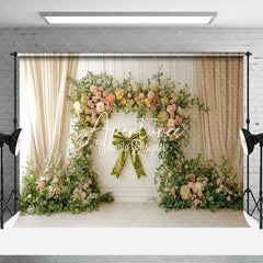 Aperturee - Aperturee Sage Green Bow Tie Floral Spring Photography Backdrop