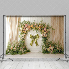 Aperturee - Aperturee Sage Green Bow Tie Floral Spring Photography Backdrop