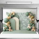 Aperturee - Aperturee Sage Green Hot Air Balloon Photography Backdrop Teddy Bear and Star Party Banner