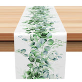 Aperturee - Aperturee Sage Green Leaves Spring Botanical Table Runner