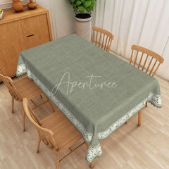Aperturee - Aperturee Sage Green Rustic Texture Floral Border Rectangle Tablecloth Elegant Dining Decor Washable Kitchen Table Cover