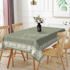 Aperturee - Aperturee Sage Green Rustic Texture Floral Border Rectangle Tablecloth Elegant Dining Decor Washable Kitchen Table Cover
